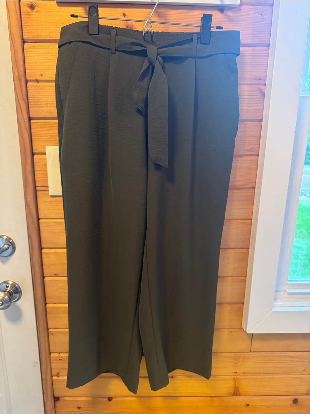 Soho Apparel Olive Wide-Leg High-Rise Tie-Waist Pants